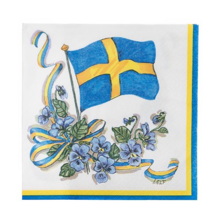 Kaffeservett* 20p Svenska flagga (Elf) 24x24cm