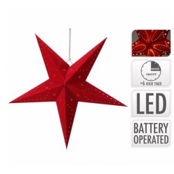 Röd pappersstjärna 10 mini LED (60 cm) med timer